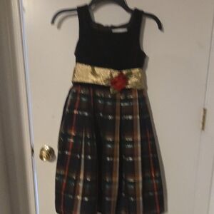 Sweet Heart Rose Black and Gold Plaid Formal Dress